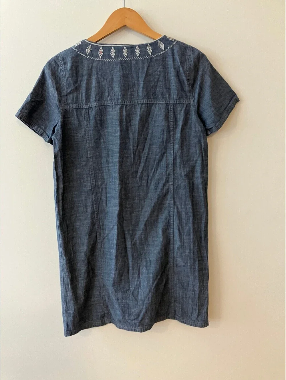 J.Crew Womens S Blue Chambray Shift Dress Embroidered Yoke Cotton Tunic Denim